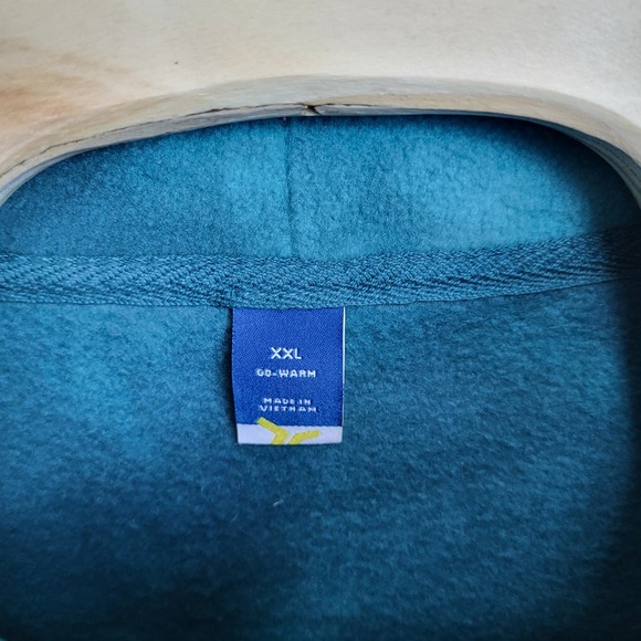 Old Navy Go Warm Cropped Sweatshirt XXL Teal Blue Tie Dye Fleece Mock Neck - Picture 2 of 7